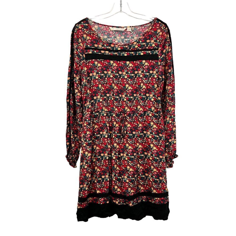 Lauren Conrad Womens Long Sleeve Floral Elastic Tie Waist Dress Above Knee M